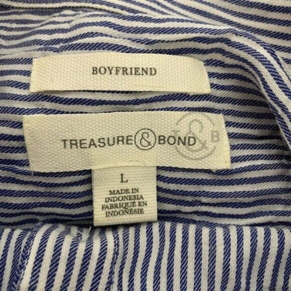 Treasure & Bond Boyfriend Striped Button-Down Shirt L Cotton Blend Blue White - Picture 4 of 7